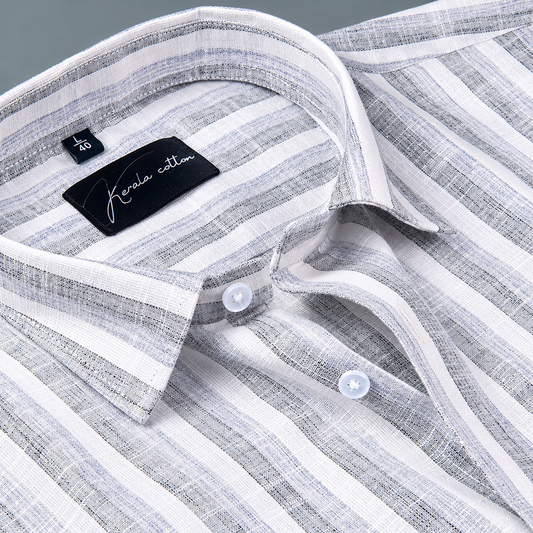 Soft Linen White with Gray Patta Shirts for Men