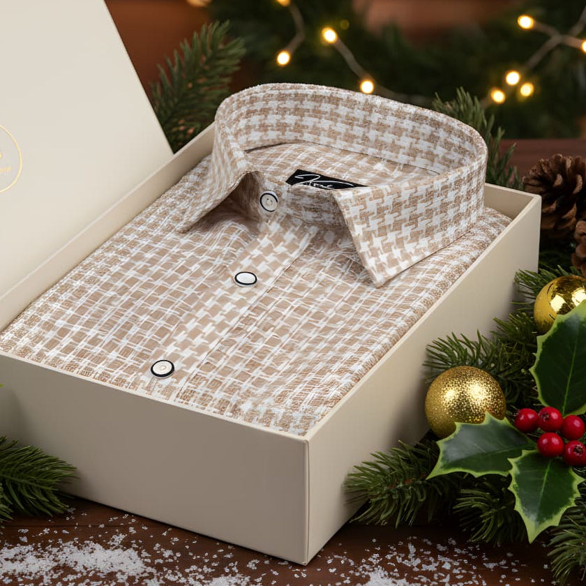 Jute linen Checks White with Fone Shirts for Men