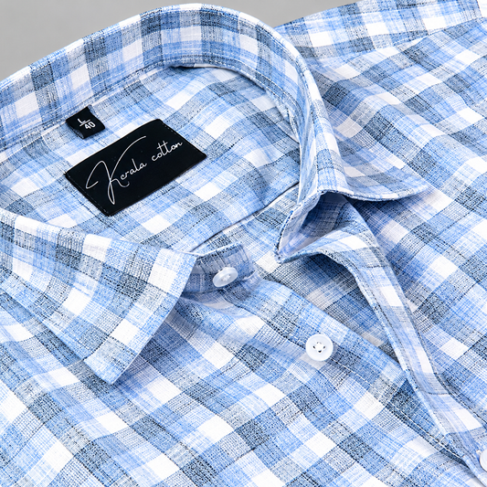 Soft Linen Sky Blue Checks Shirts for Men