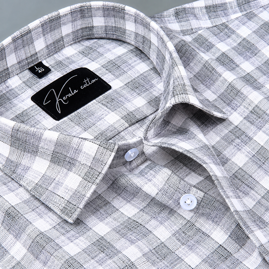 Soft Linen Gray Colour Checks Shirts for Men