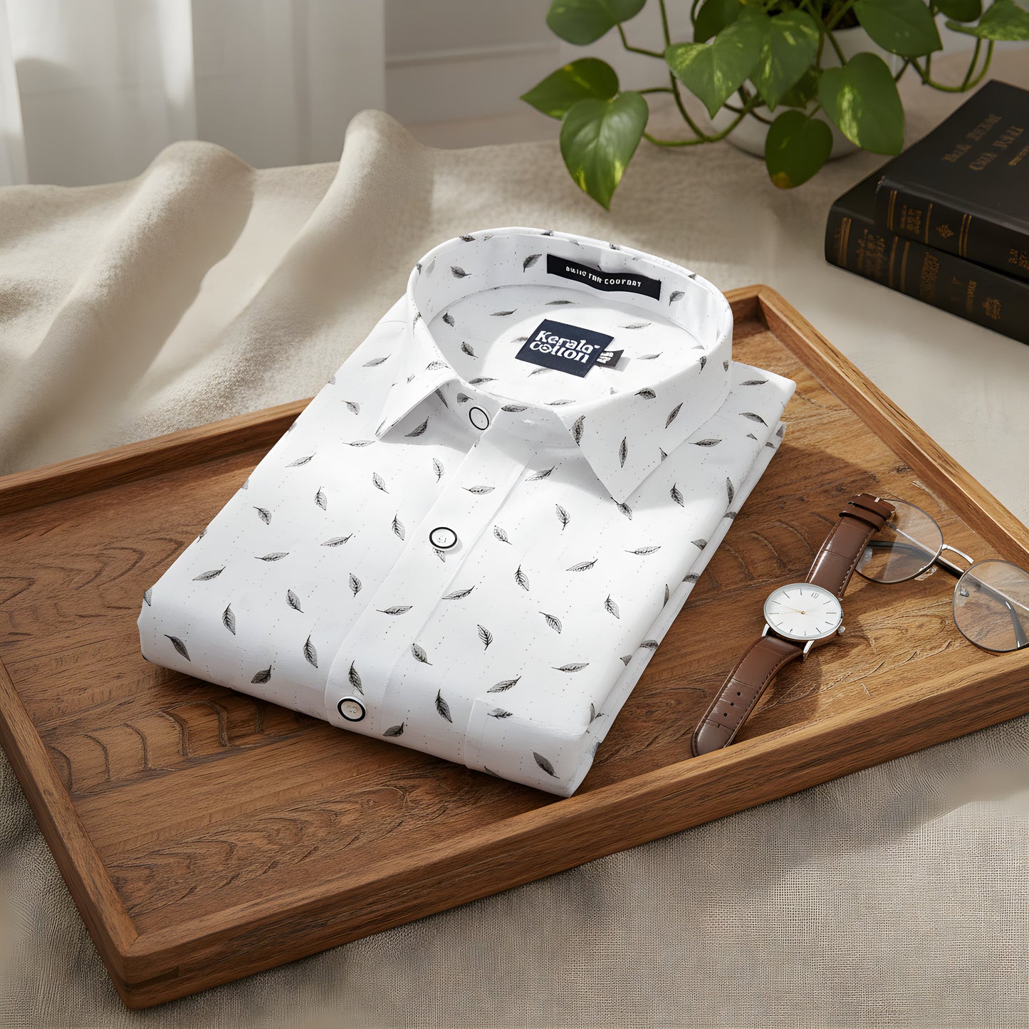 Turkey Linen White With Grey Blend Print Shirts