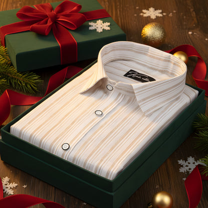 Jute linen White with Fone Double Line Shirts for Men