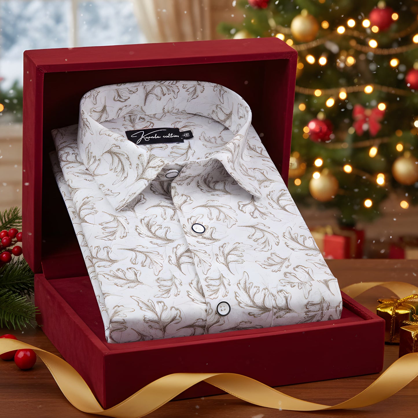 Gloster Cotton White with Brown Print Shirts for Men