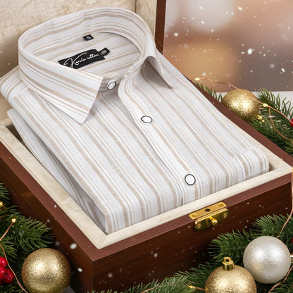 Jute linen White with Fone Double Line Shirts for Men