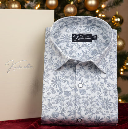 Gloster Cotton Cream with Grey flower Print Shirts for Men