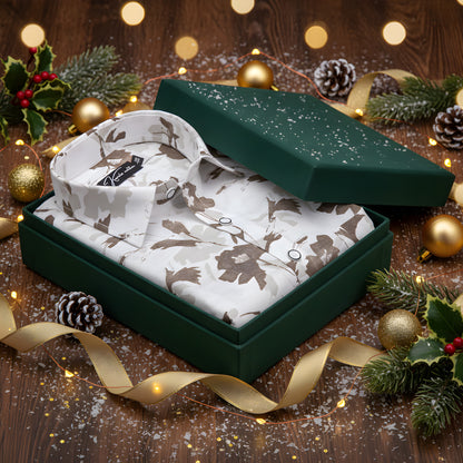 Sidney Linen White with Brown flower Print Shirts for Men