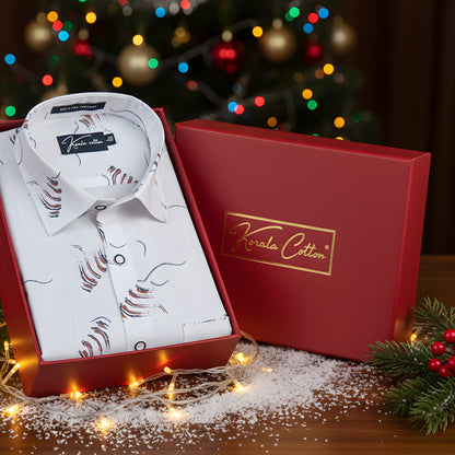 Turkey Linen White With Pink Grey Print Shirts