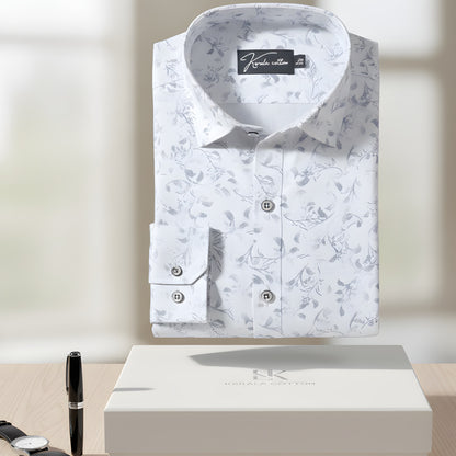 Turkey Linen White With Sky flower Shirts for Men