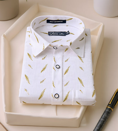 Turkey Linen White with Green Blend Shirts for Men