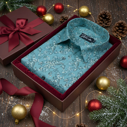 Gloster Cotton Rama Green Pathan Print Shirts for Men