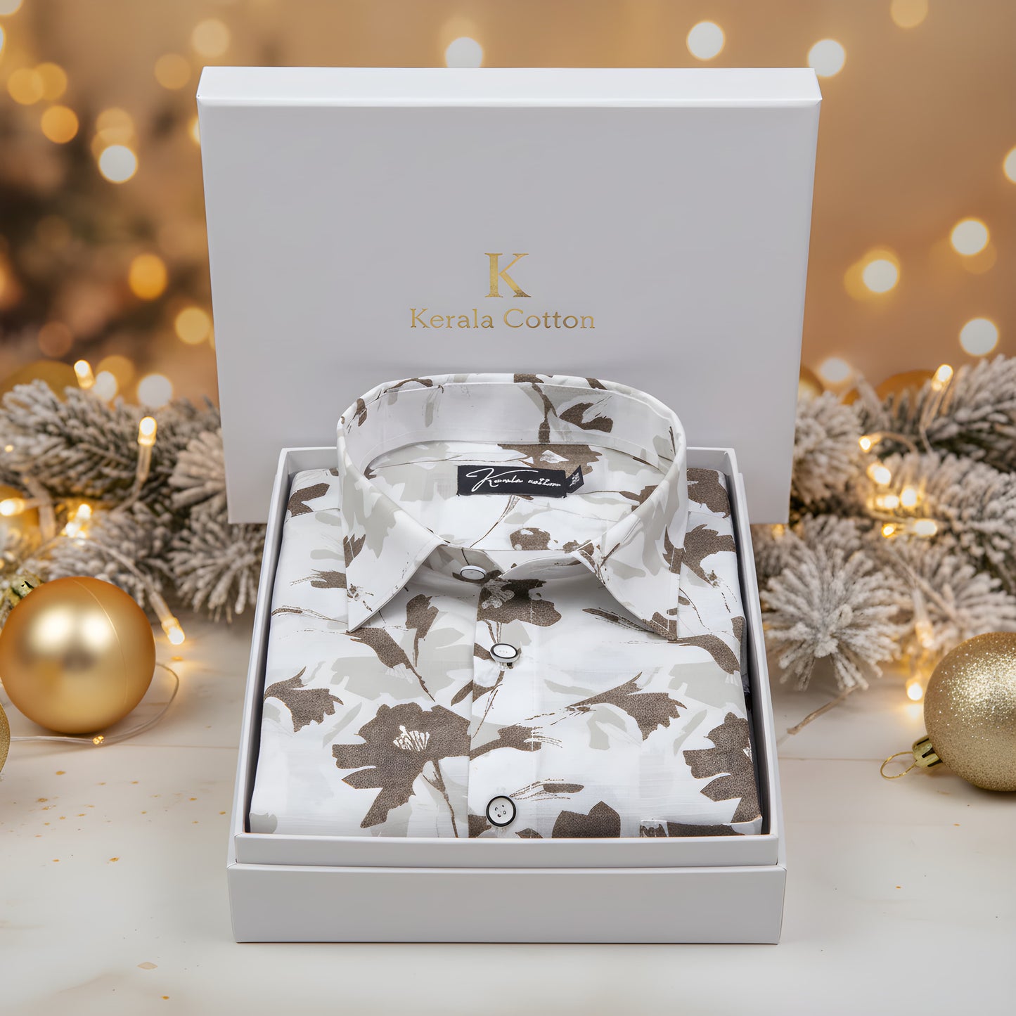 Sidney Linen White with Brown flower Print Shirts for Men