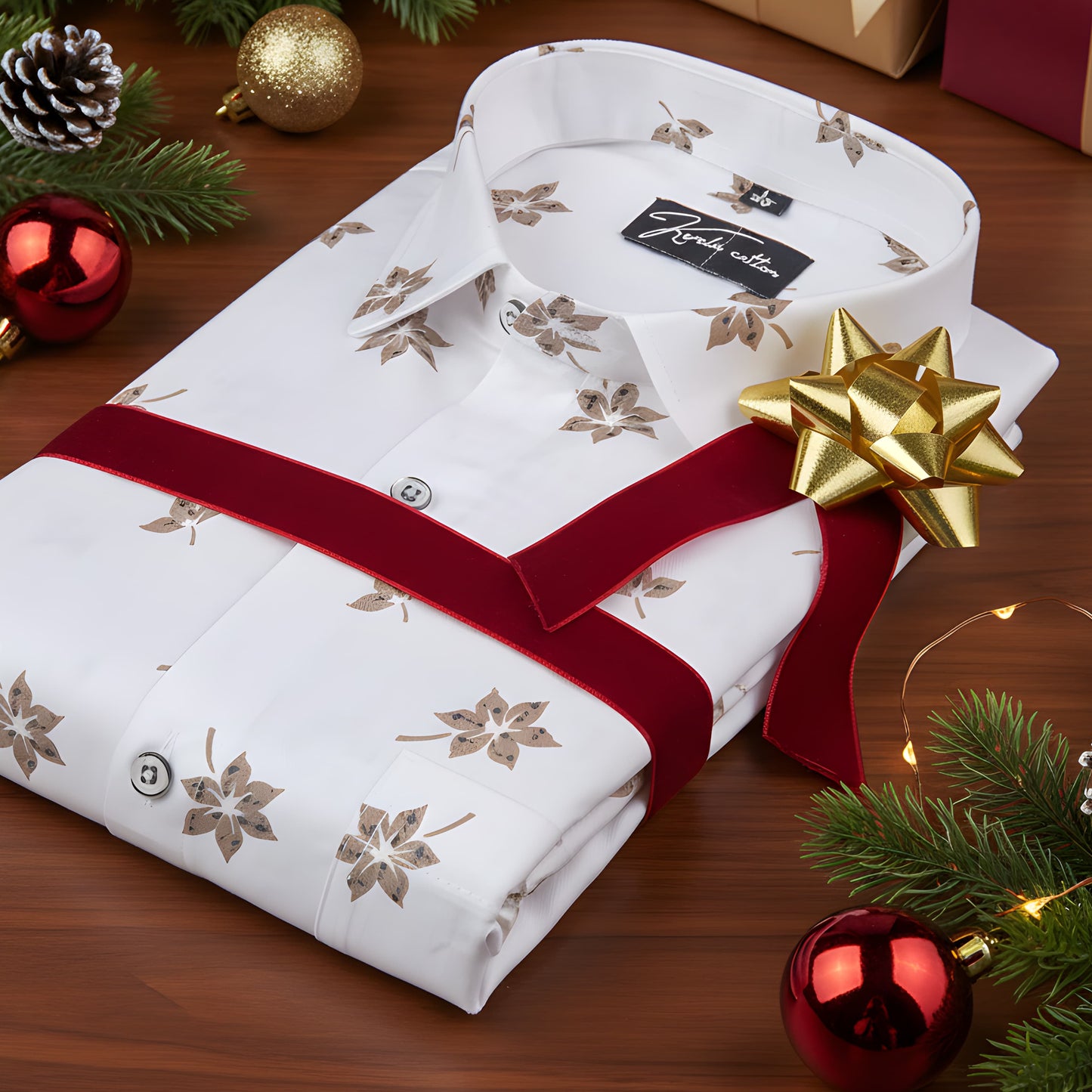 Turkey Linen White With Brown Flower Shirts for Men