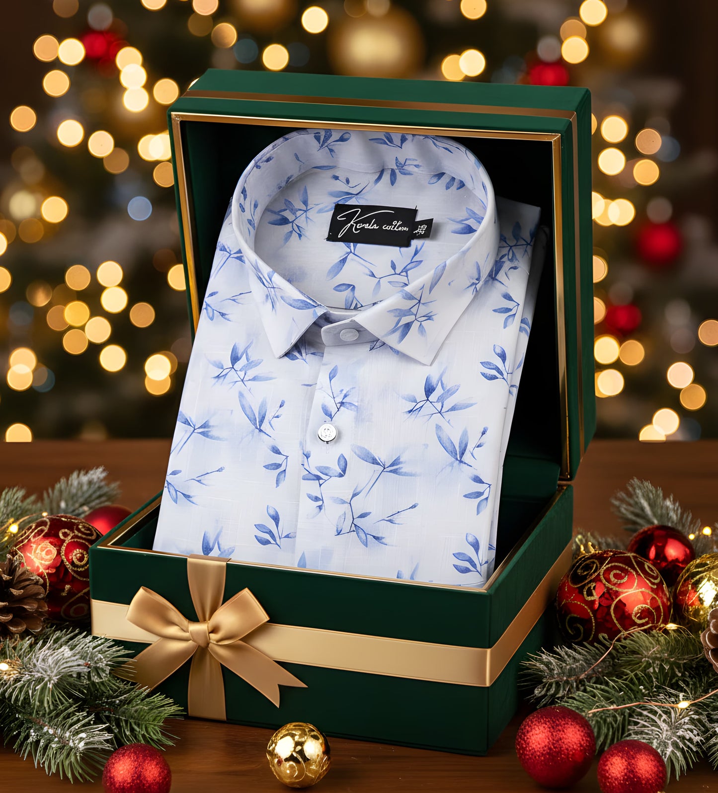 Italian linen white with blue batel print