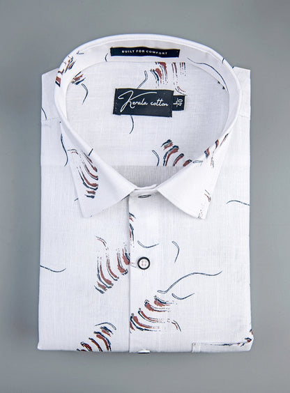 Turkey Linen White With Pink Grey Print Shirts