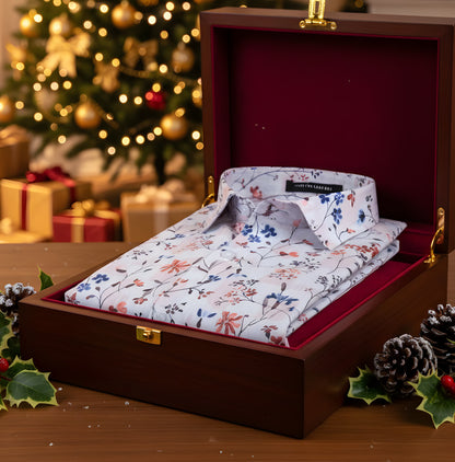 Italian Linen White With Red Blue Mix Printed Shirts