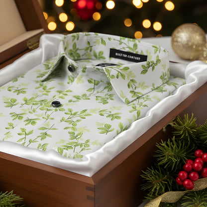 Italian linen White With Green Flower Print