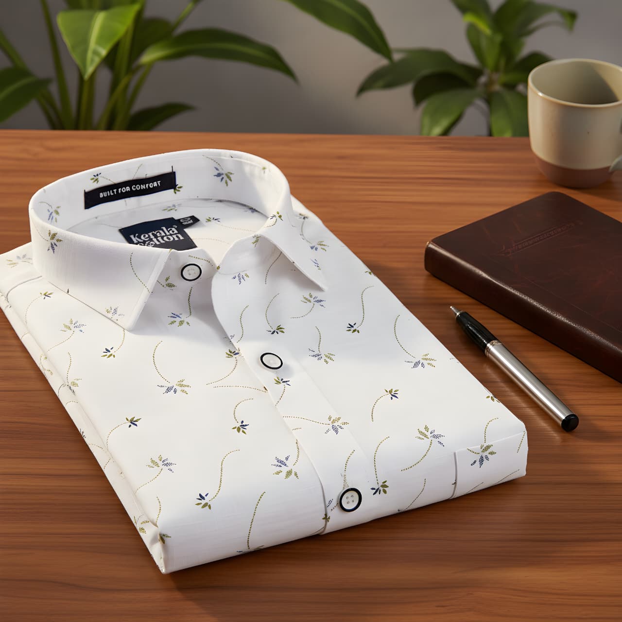 Turkey Linen White With Mehandi Flower Print