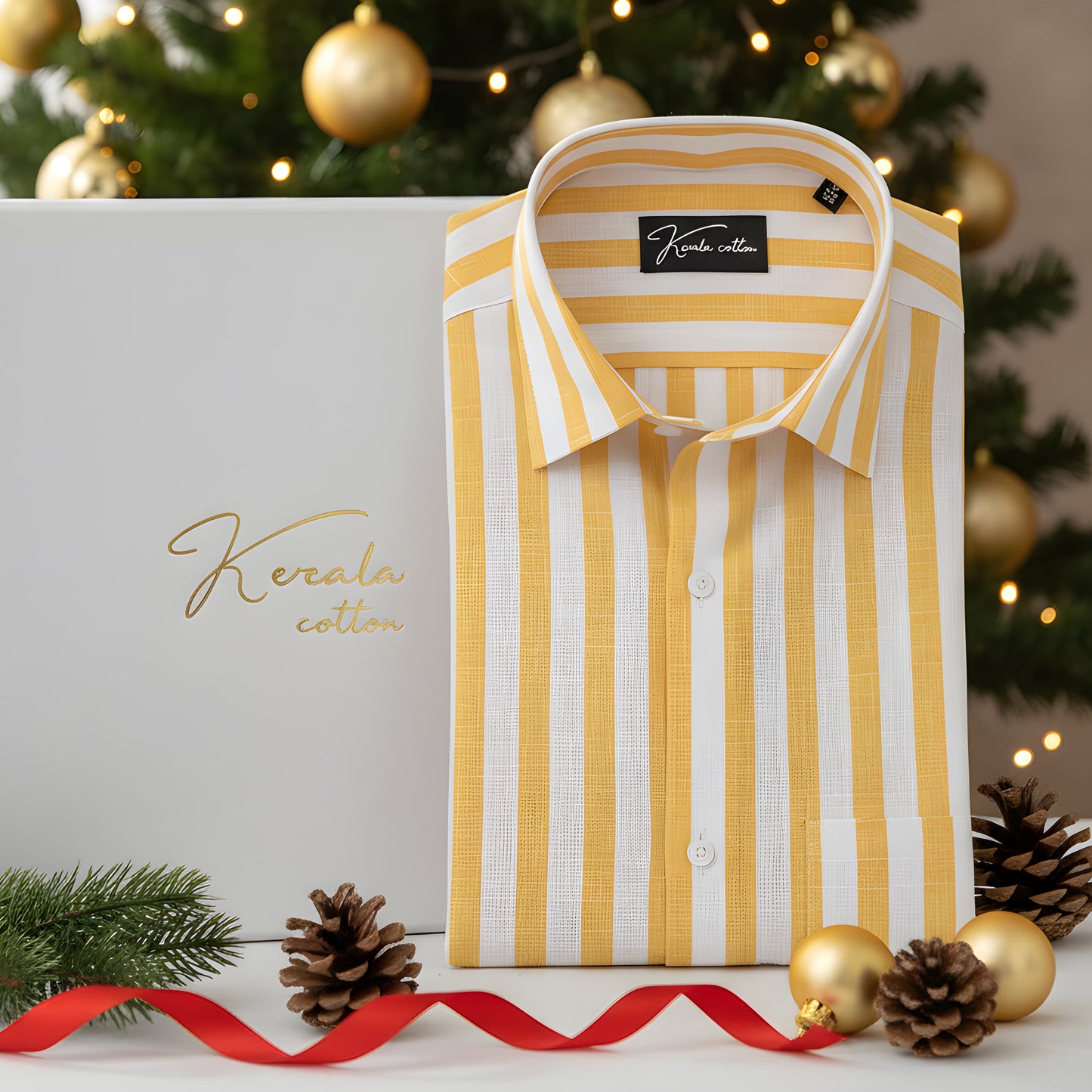 Linen White With Yellow Patta Print Shirts For Men