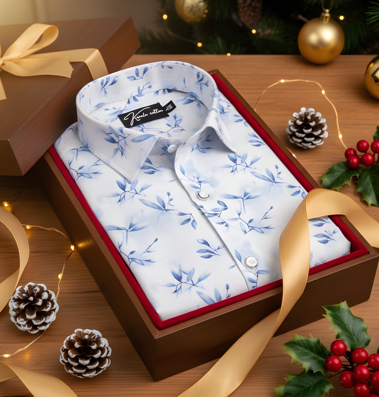 Italian linen white with blue batel print