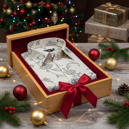 Sidney Linen White with Brown flower Print Shirts for Men