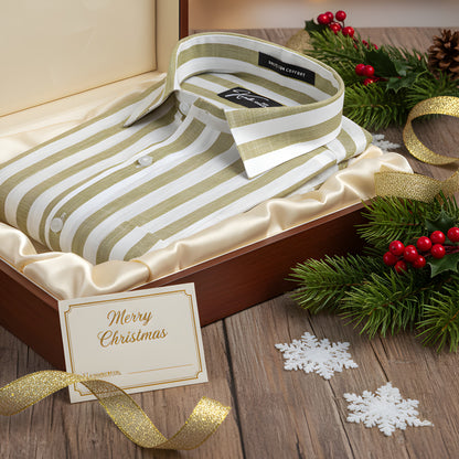 Linen White With Pista Green Patta Print Shirts For Men