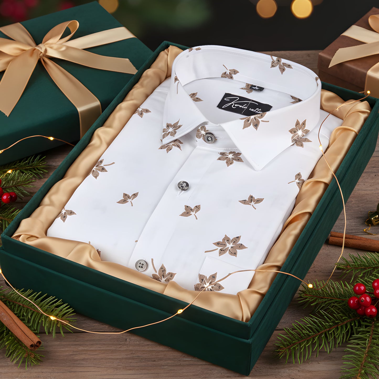 Turkey Linen White With Brown Flower Shirts for Men