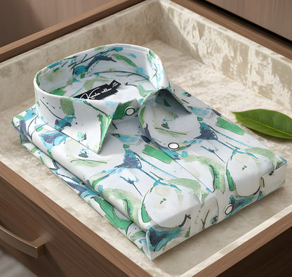 Digital White with Green Rama Circle Print Shirts for Men