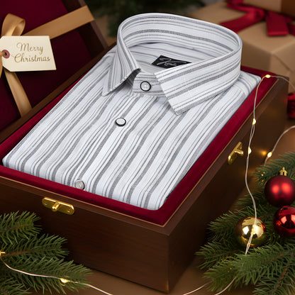 Jute Linen White with Double Line Gray Shirts for Men