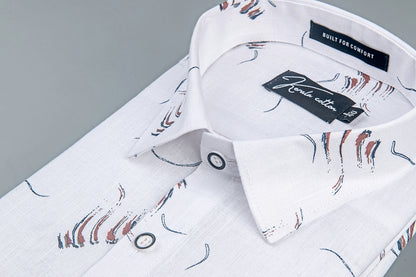 Turkey Linen White With Pink Grey Print Shirts