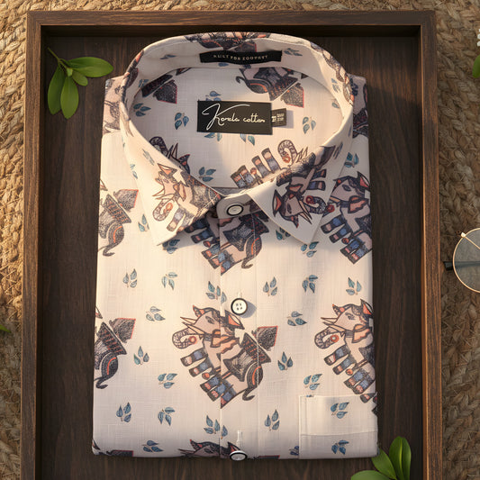 New Italian Cream With Elephant Print Shirts For Men