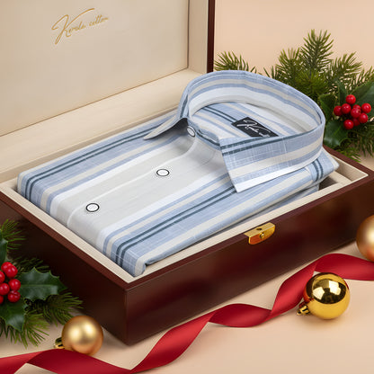 Linen Cream with Broad Sky Blue Patta Shirts for Men