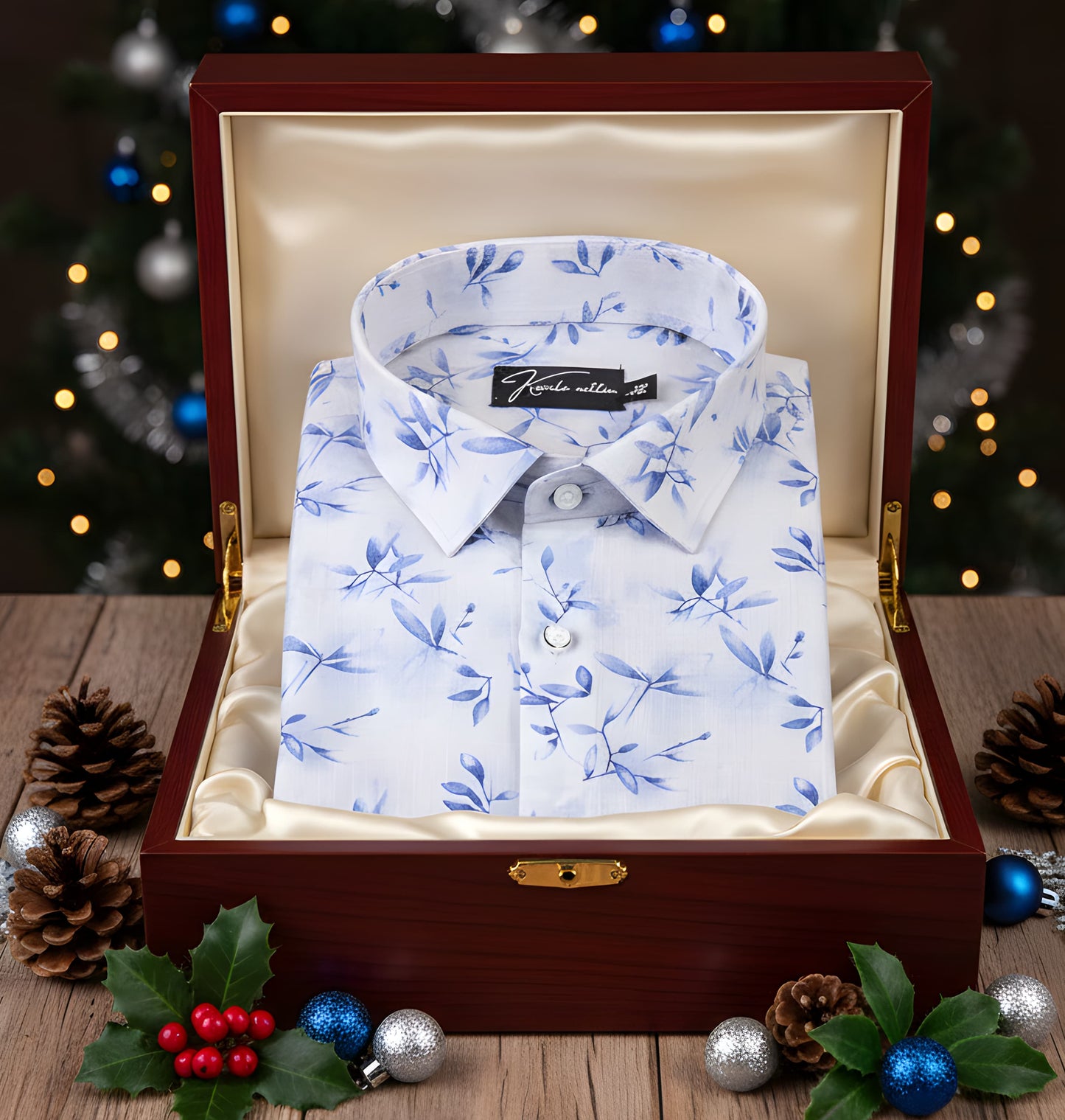 Italian linen white with blue batel print