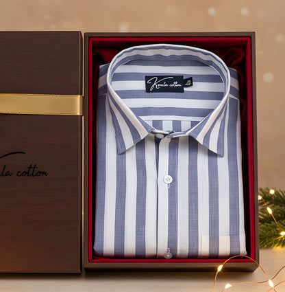 Linen White with Navy Blue Patta Shirts for Men