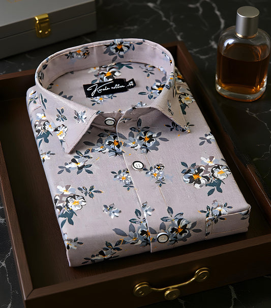 Digital Gray Rama Flower Print Shirts for Men