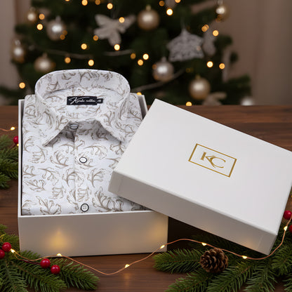 Gloster Cotton White with Brown Print Shirts for Men