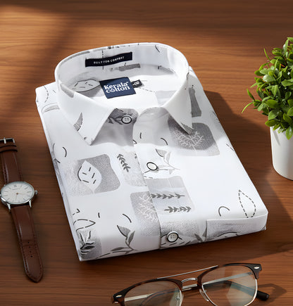 Turkey Linen White With Grey Square Print