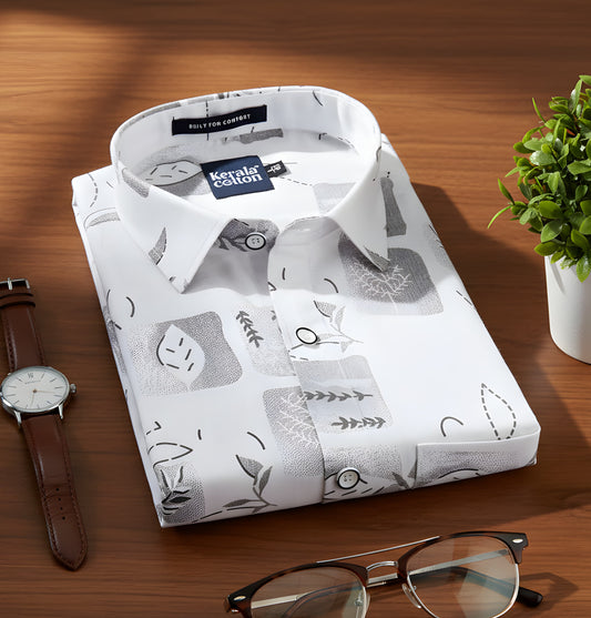 Turkey Linen White With Grey Square Print