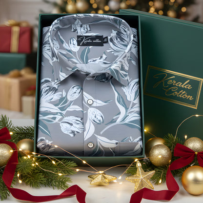 Fancy Melange Dark Grey with White flower Print Shirts for Men