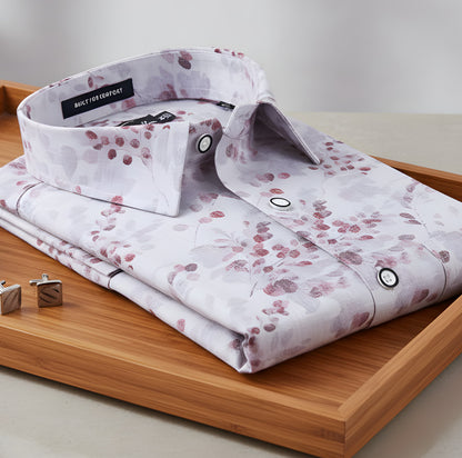 New Italian Linen White With Marun Flower Print Shirts For Men