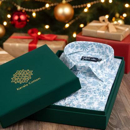 Gloster Cotton Cream with rama flower Print Shirts for Men