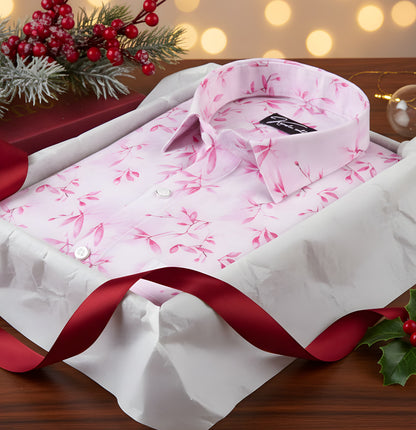 Italian linen White With Pink Batel Print