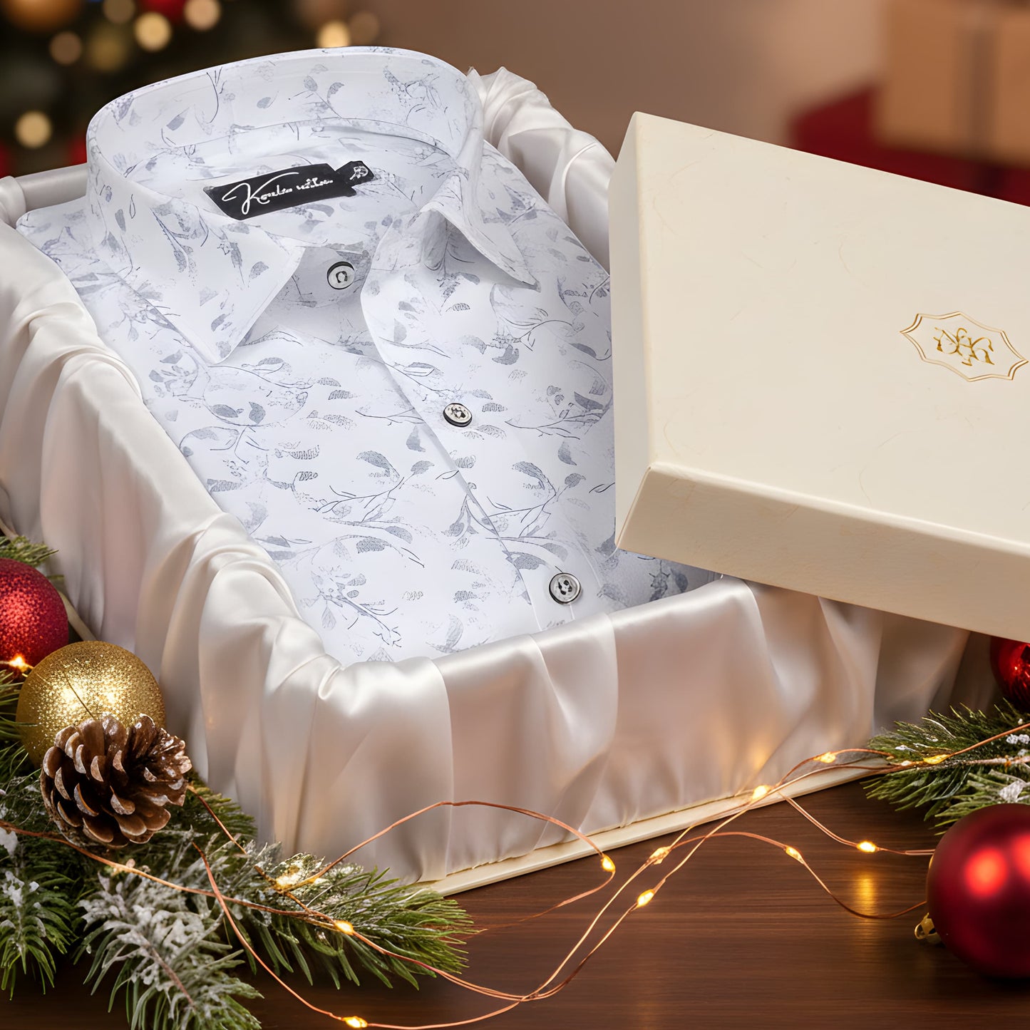 Turkey Linen White With Sky flower Shirts for Men