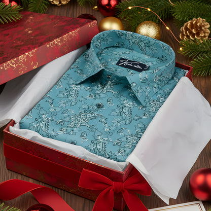 Gloster Cotton Rama Green Pathan Print Shirts for Men