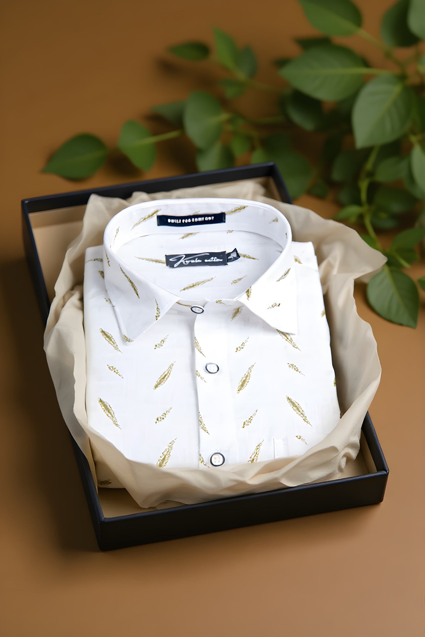 Turkey Linen White with Green Blend Shirts for Men