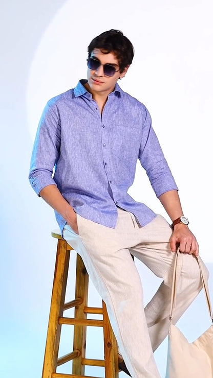 100% Linen Prime Blue Colour Shirts For Men