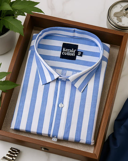 Linen White With Sky Patta Print Shirts For Men