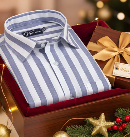 Linen White with Navy Blue Patta Shirts for Men