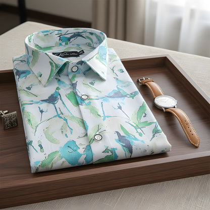 Digital White with Green Rama Circle Print Shirts for Men