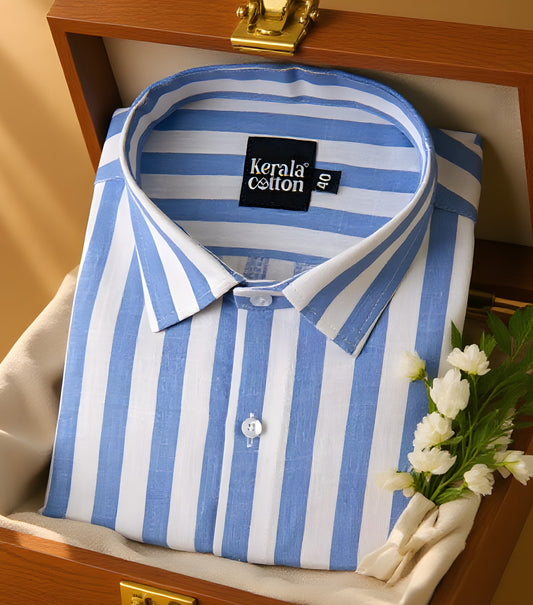 Linen White With Sky Patta Print Shirts For Men