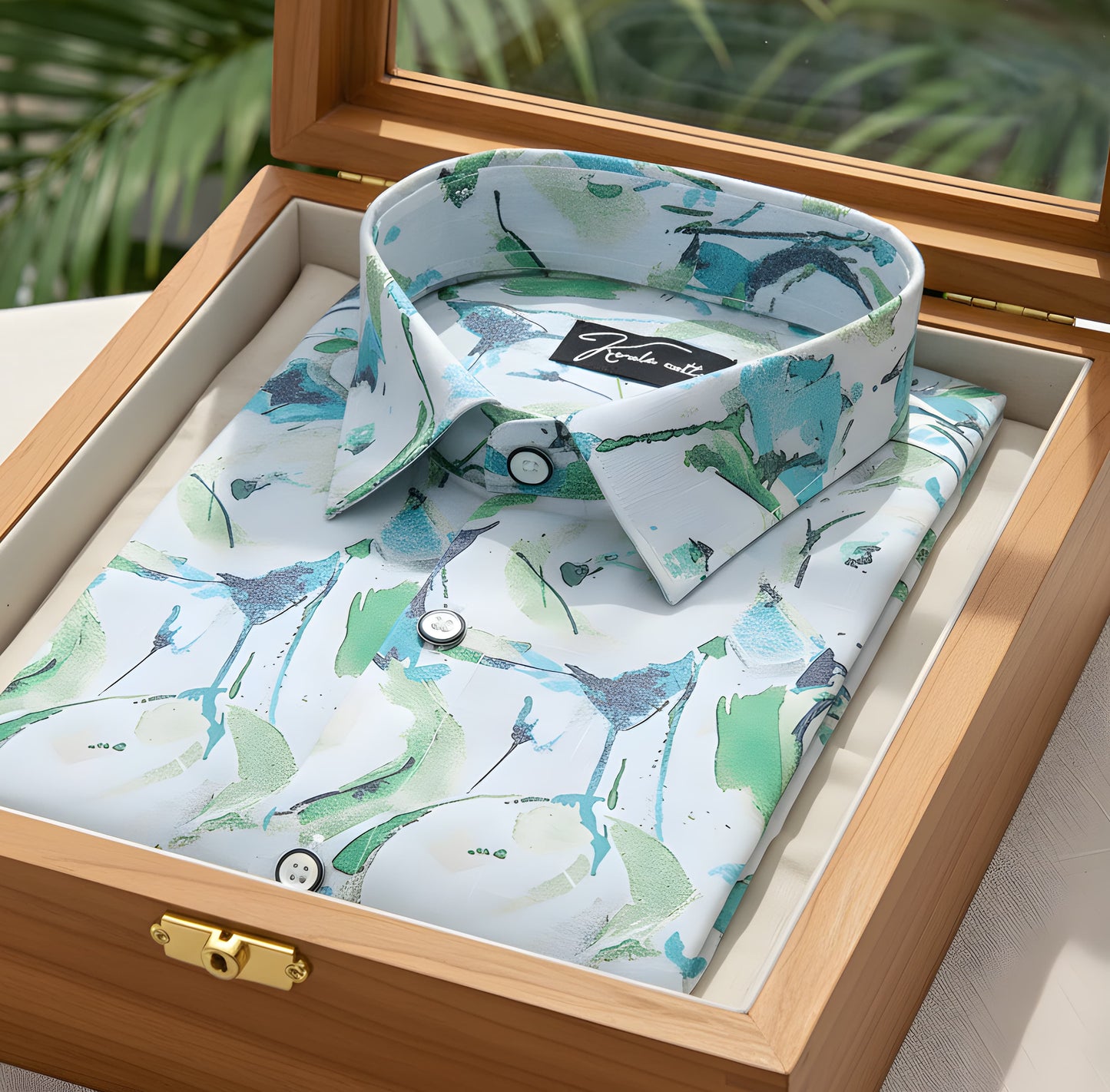 Digital White with Green Rama Circle Print Shirts for Men